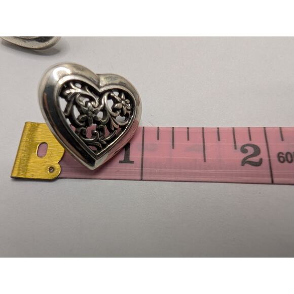 Brighton Heart Filigree Stud Earrings 1 in Silver Tone Floral Design - Picture 3 of 3